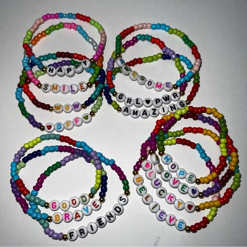 Colorful Beaded Friendship/Positive Inspirational Stretch Bracelets Set/Lot-14